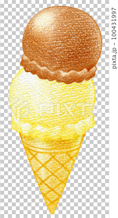 ダブルのアイスクリームの色鉛筆画ワンポイント のイラスト素材