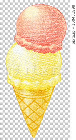 ダブルのアイスクリームの色鉛筆画ワンポイント のイラスト素材
