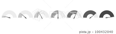 Monochrome scale meter with low, high and medium bar. Level risk graph or control quality. Vector isolated illustration 100432040