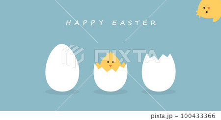 happy easter minimal design with egg and little chick on blue background 100433366