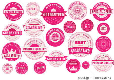 Bundle red sale labels. Stickers premium quality flat style for social media ads and banners, website badges, marketing, labels and stickers for online shopping templates. Vector illustration. 100433673