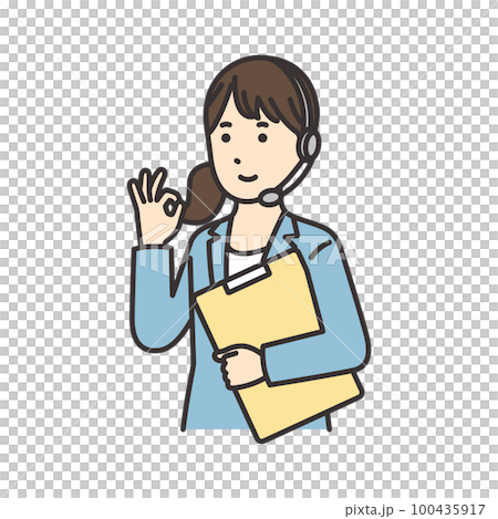 一名女操作員手持文件並擺出 OK 姿勢的插圖 一名女操作員手持文件並擺出 OK 姿勢的插圖 100435917
