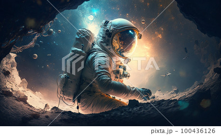 幻想的な宇宙で活動する宇宙飛行士 幻想的な宇宙で活動する宇宙飛行士 100436126