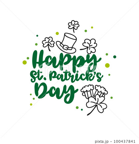 Cute greeting card on white background in doodle style, Happy Saint Patricks Day 100437841
