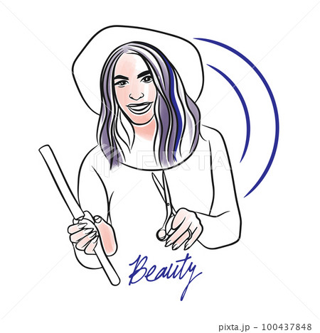 Fashion girl in a hat, hairdresser, Beauty, hand lettering 100437848