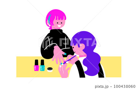 ネイルサロンで施術を受ける女性のイラスト 100438060