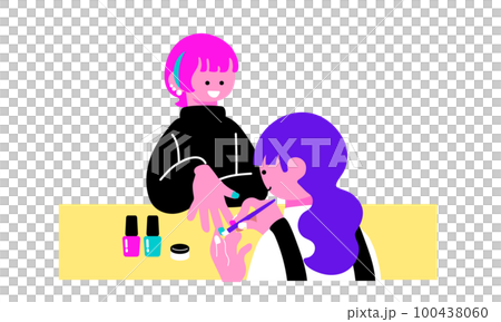 ネイルサロンで施術を受ける女性のイラスト 100438060