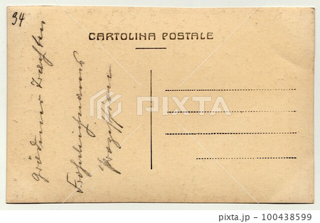 Back of a vintage photo - postcard. Rich stain and paper details. Can be used as background. 100438599