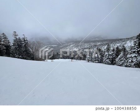 2023年2月の福島県のアルツ磐梯スキー場のリフトの動かなくなった非圧雪コース 100438850