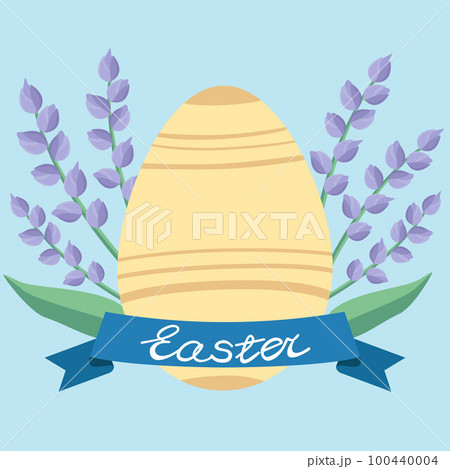 Easter eggs set doodle style. Happy easter hand drawn egg with flowers isolated on blue background. 100440004