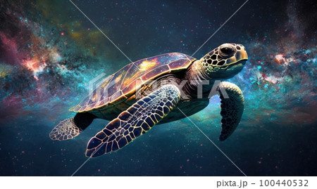 Sea turtle flying in space 100440532
