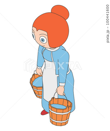 Woman in outline is carrying buckets with water. Woman in outline is carrying buckets with water. 100441600