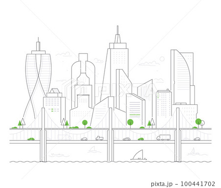 Modern city - thin line design style vector illustration Modern city - thin line design style vector illustration 100441702