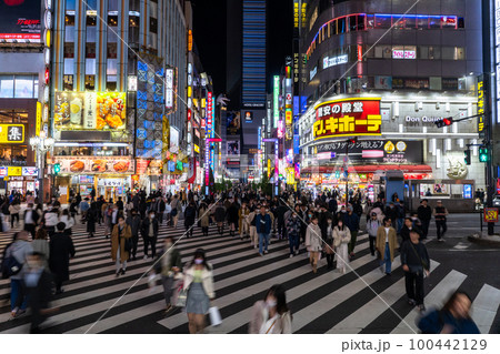 《東京都》新宿歌舞伎町・夜の歓楽街《ハイアングル》 100442129