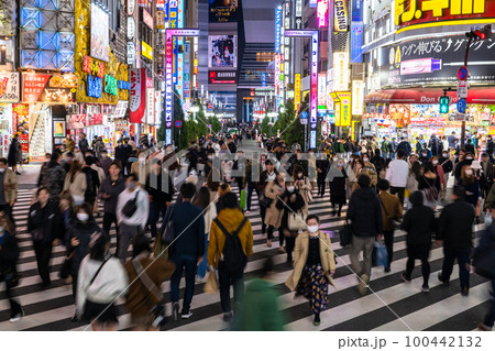 《東京都》新宿歌舞伎町・夜の歓楽街《ハイアングル》 100442132