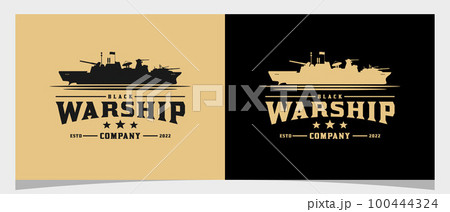 Warship Battle Ship on the sea ocean retro logo design Warship Battle Ship on the sea ocean retro logo design 100444324