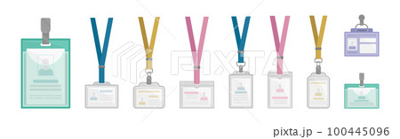 Name Badges or Name Tags Made of Lightweight Plastic with Lanyard for Wearing Around Neck Vector Set 100445096