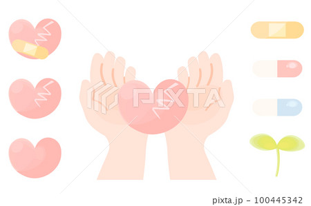 手のひらに乗せたひび割れたハート 手のひらに乗せたひび割れたハート 100445342