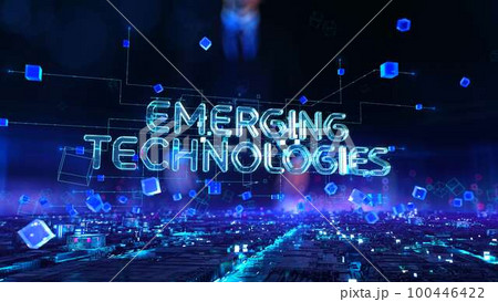 Emerging Technologies - businessman working and touching with augmented virtual reality at night office. 100446422