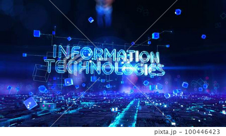 Information Technologies - businessman working with augmented reality at office 100446423