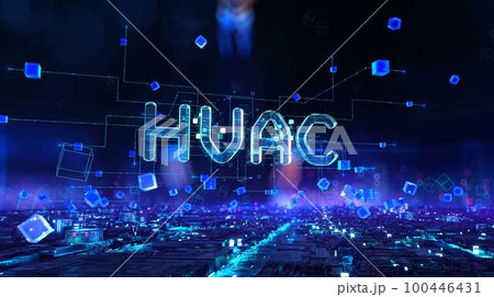 HVAC - businessman working and touching with virtual reality at night office. HVAC - businessman working and touching with virtual reality at night office. 100446431