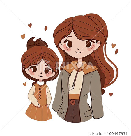 Mother and Daughter Cartoon Illustration AI  Generative 100447931