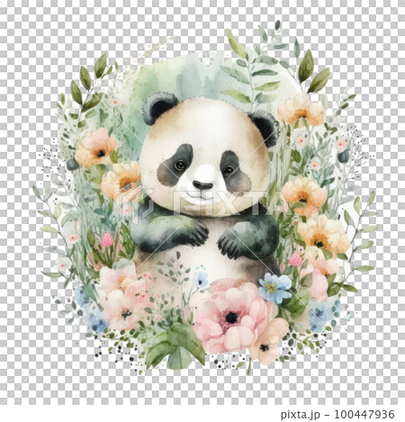 Cute Watercolor Panda. Illustration AI Generative 100447936