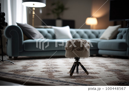 Living room interior with stylish furniture focus on sofa. Illustration AI Generative Living room interior with stylish furniture focus on sofa. Illustration AI Generative 100448567