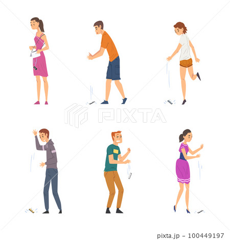 Young Man and Woman Dropping Their Smartphone by Accident Vector Set 100449197
