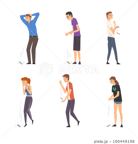 Young Man and Woman Dropping Their Smartphone by Accident Vector Set 100449198
