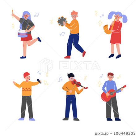 Teen Boy and Girl Playing Musical Instrument as Talented Musician Character Vector Set Teen Boy and Girl Playing Musical Instrument as Talented Musician Character Vector Set 100449205