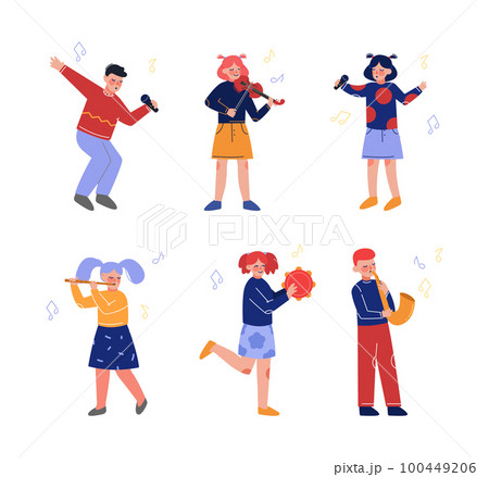 Teen Boy and Girl Playing Musical Instrument as Talented Musician Character Vector Set Teen Boy and Girl Playing Musical Instrument as Talented Musician Character Vector Set 100449206
