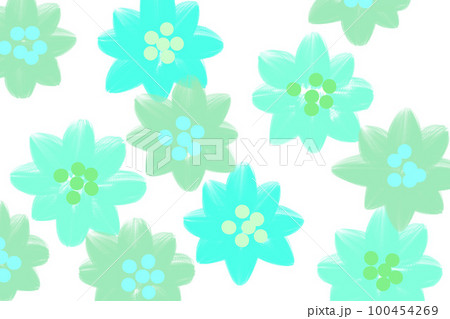 花の水やり　シャワー　雫　水色の花　梅雨と大きな花　爽やか　手描きイラスト　雨　水滴　水色 100454269