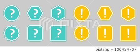 Question mark Icon Set, FAQ sign, Help symbol. Exclamation mark Icon Set, Attention sign, Caution icon, Hazard warning symbol. Light blue and Yellow style. Question mark Icon Set, FAQ sign, Help symbol. Exclamation mark Icon Set, Attention sign, Caution icon, Hazard warning symbol. Light blue and Yellow style. 100454707
