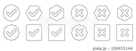 Check and wrong marks Icon Set, Tick and cross marks, Accepted,Rejected, Approved,Disapproved, Yes,No, Right,Wrong, Correct,False, Ok,Not Ok - vector mark symbols. Black outline design. Check and wrong marks Icon Set, Tick and cross marks, Accepted,Rejected, Approved,Disapproved, Yes,No, Right,Wrong, Correct,False, Ok,Not Ok - vector mark symbols. Black outline design. 100455144