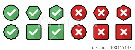 Check and wrong marks Icon Set, Tick and cross marks, Accepted,Rejected, Approved,Disapproved, Yes,No, Right,Wrong, Green,Red, Correct,False, Ok,Not Ok - vector mark symbols. Black stroke design. Check and wrong marks Icon Set, Tick and cross marks, Accepted,Rejected, Approved,Disapproved, Yes,No, Right,Wrong, Green,Red, Correct,False, Ok,Not Ok - vector mark symbols. Black stroke design. 100455147