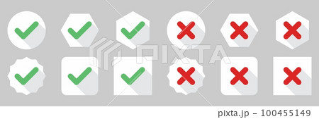 Check and wrong marks Icon Set, Tick and cross marks, Accepted,Rejected, Approved,Disapproved, Yes,No, Right,Wrong, Green,Red, Correct,False, Ok,Not Ok - vector mark symbols in green and red. 100455149