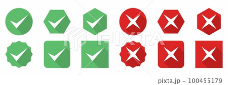 Check and wrong marks Icon Set, Tick and cross marks, Accepted,Rejected, Approved,Disapproved, Yes,No, Right,Wrong, Green,Red, Correct,False, Ok,Not Ok - vector mark symbols in green and red. Check and wrong marks Icon Set, Tick and cross marks, Accepted,Rejected, Approved,Disapproved, Yes,No, Right,Wrong, Green,Red, Correct,False, Ok,Not Ok - vector mark symbols in green and red. 100455179