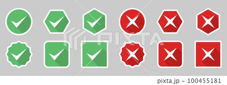 Check and wrong marks Icon Set, Tick and cross marks, Accepted,Rejected, Approved,Disapproved, Yes,No, Right,Wrong, Green,Red, Correct,False, Ok,Not Ok - vector mark symbols. White stroke design. 100455181