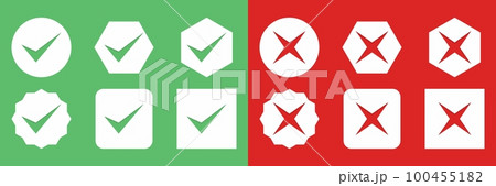 Check and wrong marks Icon Set, Tick and cross marks, Accepted,Rejected, Approved,Disapproved, Yes,No, Right,Wrong, Green,Red, Correct,False, Ok,Not Ok - vector mark symbols in green and red. Check and wrong marks Icon Set, Tick and cross marks, Accepted,Rejected, Approved,Disapproved, Yes,No, Right,Wrong, Green,Red, Correct,False, Ok,Not Ok - vector mark symbols in green and red. 100455182