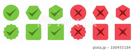Check and wrong marks Icon Set, Tick and cross marks, Accepted,Rejected, Approved,Disapproved, Yes,No, Right,Wrong, Green,Red, Correct,False, Ok,Not Ok - vector mark symbols in green and red. Check and wrong marks Icon Set, Tick and cross marks, Accepted,Rejected, Approved,Disapproved, Yes,No, Right,Wrong, Green,Red, Correct,False, Ok,Not Ok - vector mark symbols in green and red. 100455184