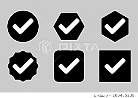 Check marks Icon Set, Tick marks, Accepted, Approved, Yes, Correct, Ok, Right Choices, Task Completion, Voting. - vector mark symbols. White outline design. 100455239