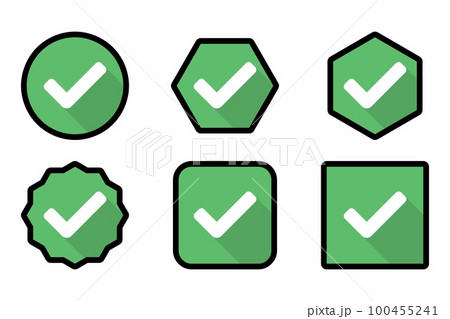 Check marks Icon Set, Tick marks, Accepted, Approved, Yes, Correct, Ok, Right Choices, Task Completion, Voting. - vector mark symbols in green. Black stroke design. Check marks Icon Set, Tick marks, Accepted, Approved, Yes, Correct, Ok, Right Choices, Task Completion, Voting. - vector mark symbols in green. Black stroke design. 100455241