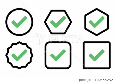 Check marks Icon Set, Tick marks, Accepted, Approved, Yes, Correct, Ok, Right Choices, Task Completion, Voting. - vector mark symbols in green. 100455252