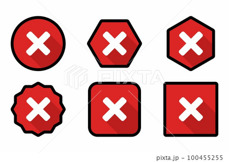 Wrong marks Icon Set, Cross marks, Rejected, Disapproved, No, False, Not Ok, Wrong Choices, Task Completion, Voting. - vector mark symbols in red. Black stroke design. 100455255