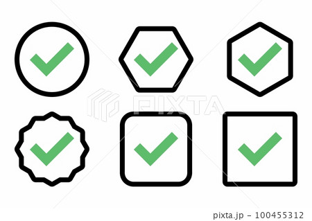 Check marks Icon Set, Tick marks, Accepted, Approved, Yes, Correct, Ok, Right Choices, Task Completion, Voting. - vector mark symbols in green. Check marks Icon Set, Tick marks, Accepted, Approved, Yes, Correct, Ok, Right Choices, Task Completion, Voting. - vector mark symbols in green. 100455312