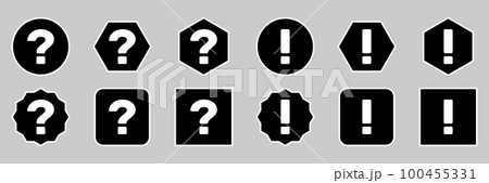 Question mark Icon Set, FAQ sign, Help symbol. Exclamation mark Icon Set, Attention sign, Caution icon, Hazard warning symbol. White outline design. Question mark Icon Set, FAQ sign, Help symbol. Exclamation mark Icon Set, Attention sign, Caution icon, Hazard warning symbol. White outline design. 100455331