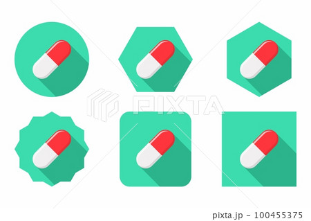 Red Pill Capsule, Medicine, vector mark symbols green style. Pill Capsule Icon Set. 100455375
