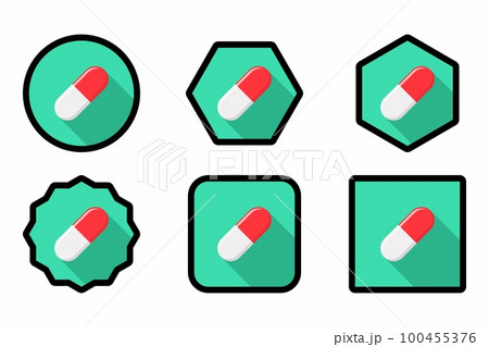 Red Pill Capsule, Medicine, vector mark symbols green style. Black stroke design. Pill Capsule Icon Set. 100455376