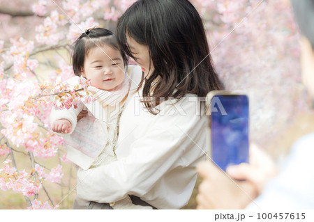 お花見をする家族 100457615